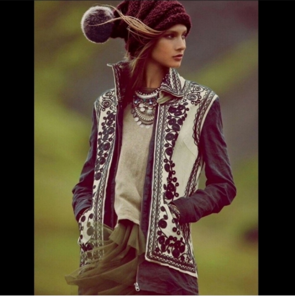Free People Boho Embroidered Coat Jacket - Picture 4 of 8